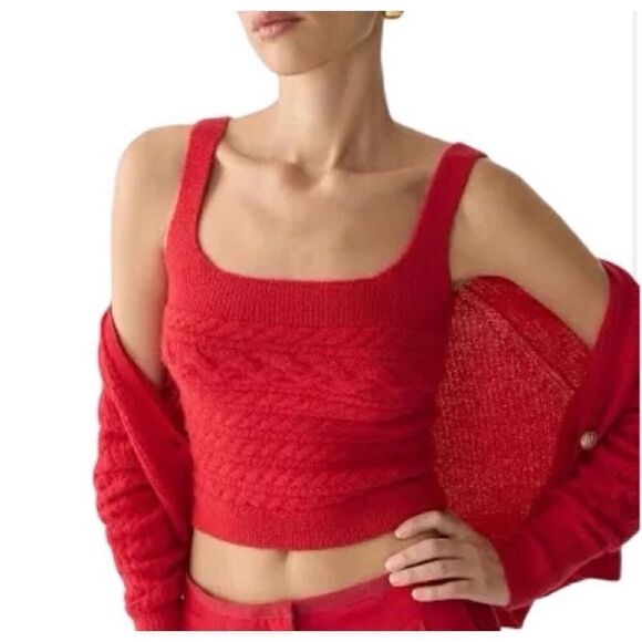 New! J. Crew Red Cropped Sweater Tank and Cardigan Sz XS - Picture 2 of 6